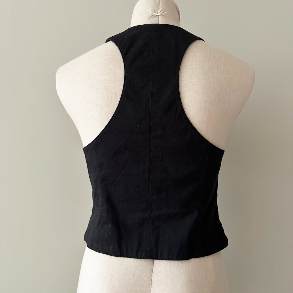 Guess Cropped Vest Womens Size Small Black Grommet Detail Front Hook Closure - Picture 3 of 7